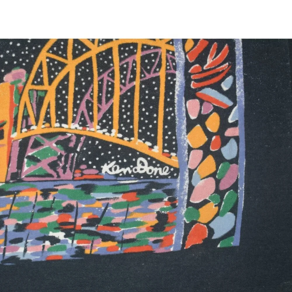 Rare Vintage 80s Ken Done Art Print Beach Towel Sydney Harbor at Night As Is